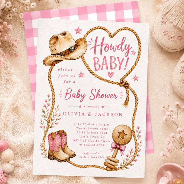 Invitation de baby shower rose Howdy (Créateur téléchargé)