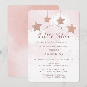 Invitation de Baby shower rose Little Star Twinkle