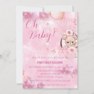 Invitation de Baby Shower Rose Mignonne