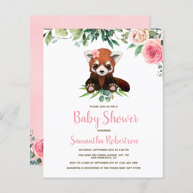 Invitation de Baby shower rose pâle à l'ours mou d (Devant / Derrière)