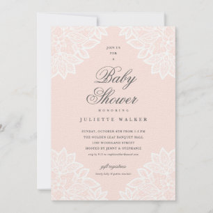 Invitation de baby shower rose poudré en dentelle