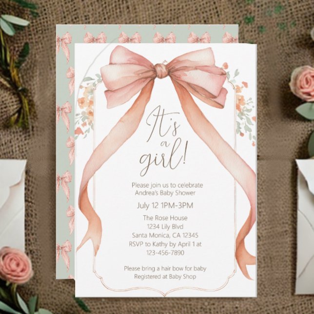 Invitation de Baby Shower Rose pour Bébé Fille (Créateur téléchargé)
