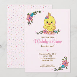 Invitation de Baby Shower Rose pour un Bébé Poussi