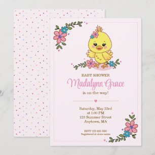 Invitation de Baby Shower Rose pour un Bébé Poussi