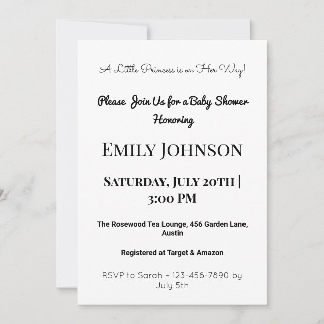 Invitation de Baby shower rose pour une fille (Devant)