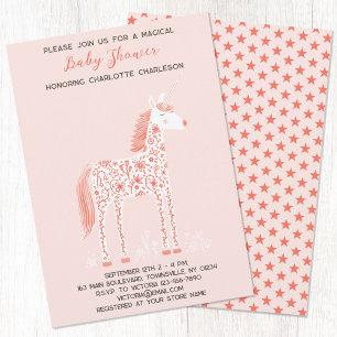 Invitation de Baby shower rose rose clair Unicorne