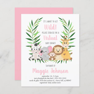Invitation de Baby shower rose Safari virtuel Budg
