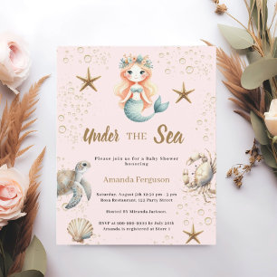 Invitation de Baby Shower rose Sirène sous la mer