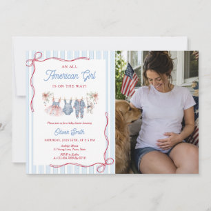 Invitation de Baby Shower Rouge Blanc Bleu Patriot