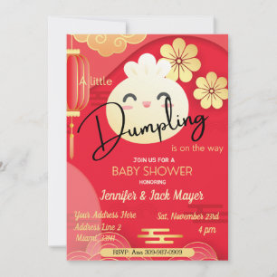 Invitation de Baby shower rouge et or Little Dumpl