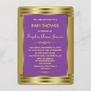 Invitation de Baby shower Royal Purple et Gold