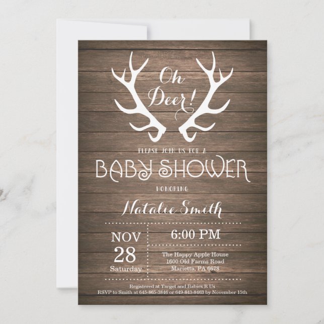 Invitation de Baby shower Rustic Deer Antler (Devant)