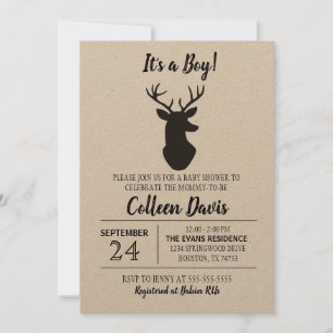 Invitation de Baby shower Rustic Deer Boy  Kraft