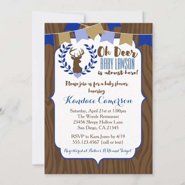 Invitation de Baby shower Rustic Deer Buck, Boy Bl (Devant)