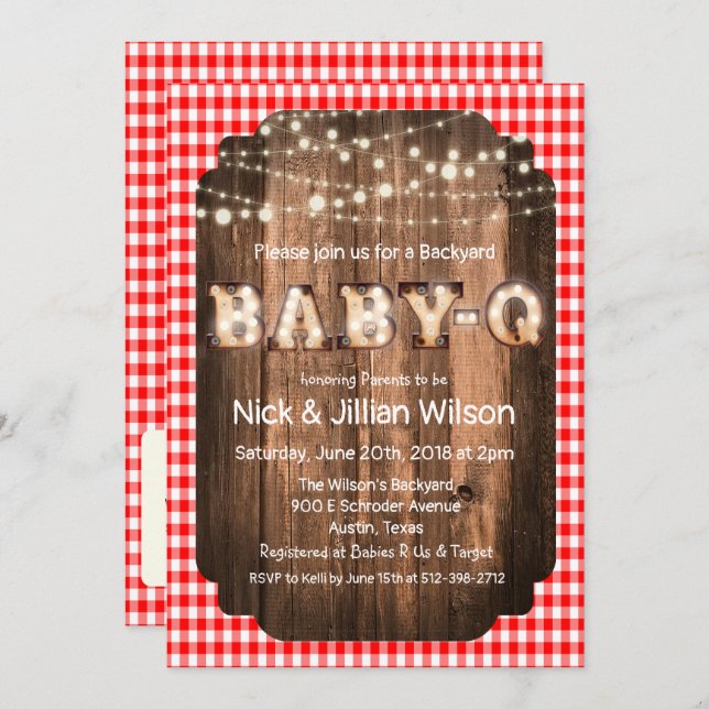 Invitation de Baby shower Rustique Baby Q BBQ (Devant / Derrière)