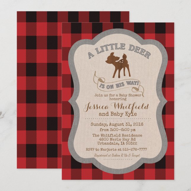 Invitation de Baby shower rustique de cerfs (Devant / Derrière)