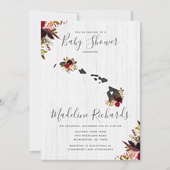 Invitation de Baby shower rustique Hawaii State (Devant)