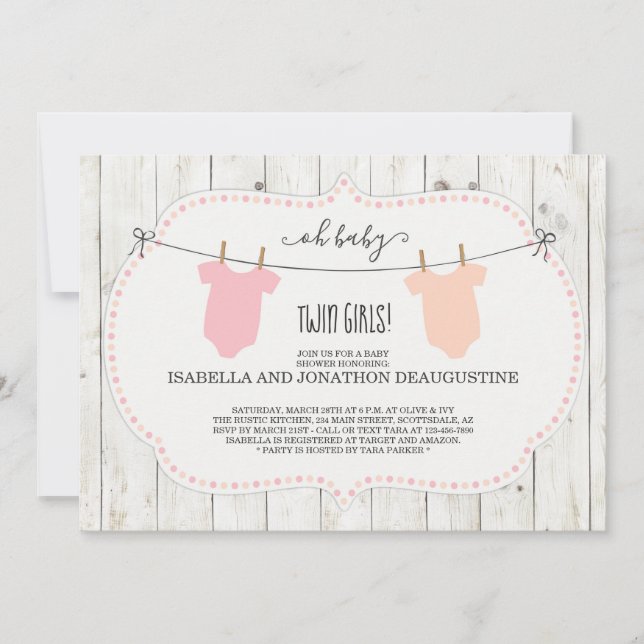 Invitation de Baby shower rustique pour les filles (Devant)