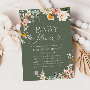 Invitation de Baby shower rustique Sage Green