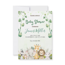 Invitation de Baby Shower Safari Animaux Eucalyptu