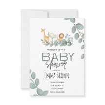Invitation de Baby Shower Safari Animaux Eucalyptu