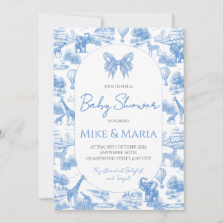 Invitation de Baby Shower Safari Toile Bleue