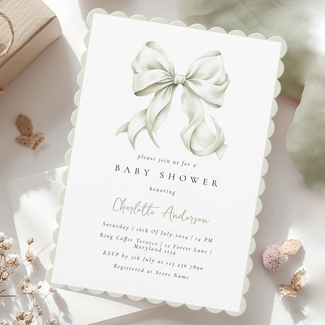 Invitation de Baby shower Sage Green Bow (Créateur téléchargé)
