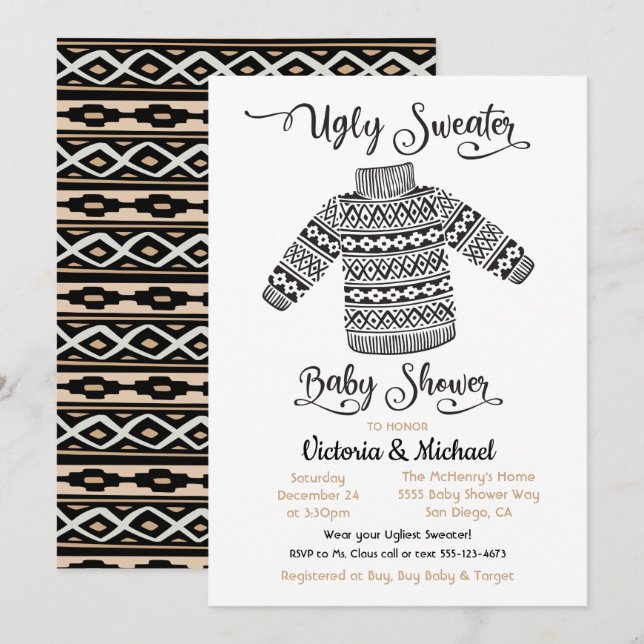 Invitation de Baby shower scandinave laide (Devant / Derrière)