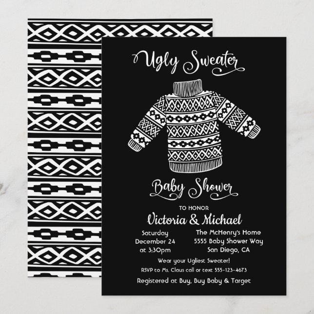 Invitation de Baby shower scandinave laide (Devant / Derrière)