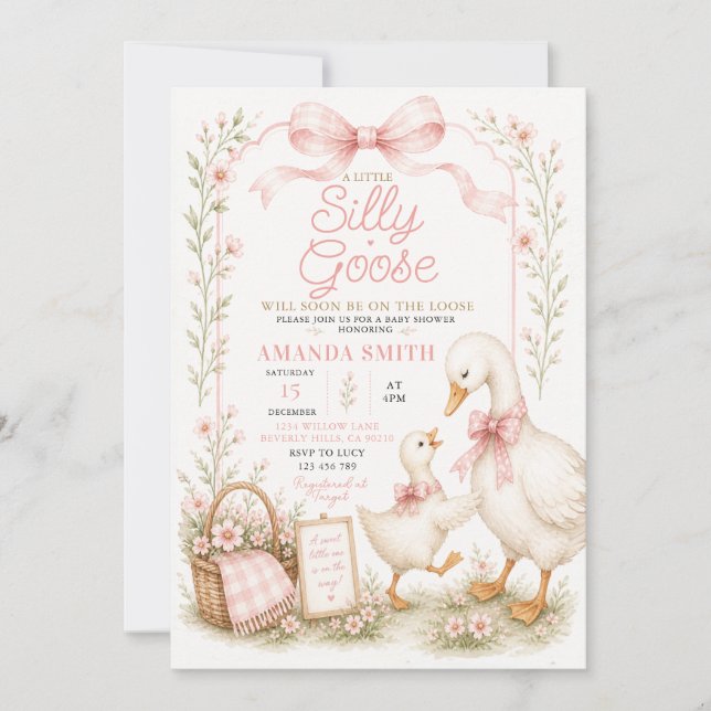 Invitation de baby shower Silly Goose avec un nœud (Devant)