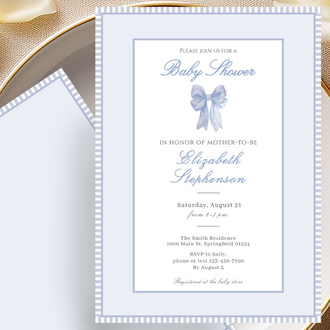 Invitation de baby shower Simple Bleu avec un Nœud (Créateur téléchargé)