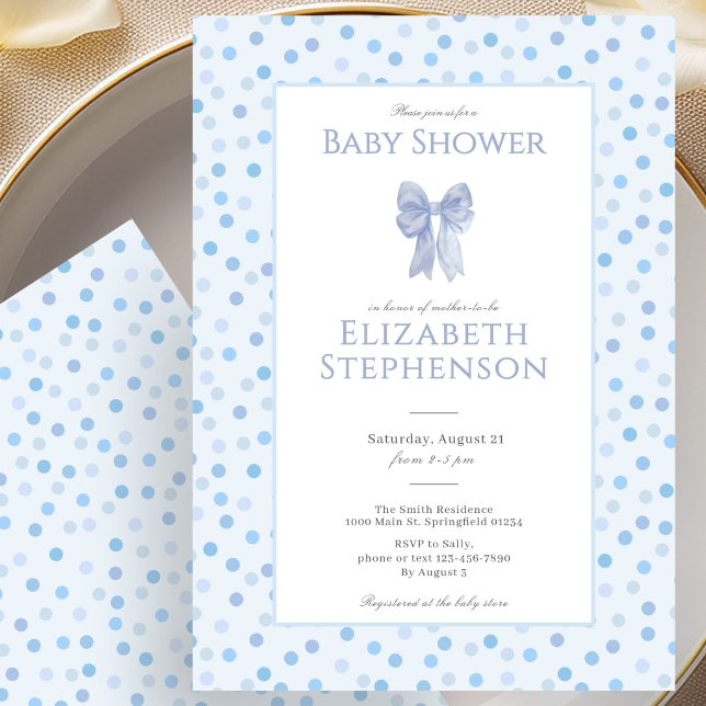 Invitation de baby shower Simple Blue Bow à pois (Créateur téléchargé)