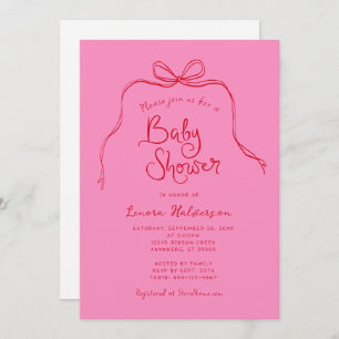 Invitation de Baby shower simple Bow rouge rose gr