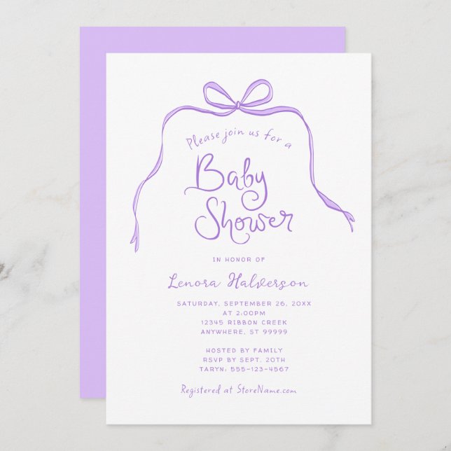 Invitation de Baby shower simple de cou pourpre (Devant / Derrière)