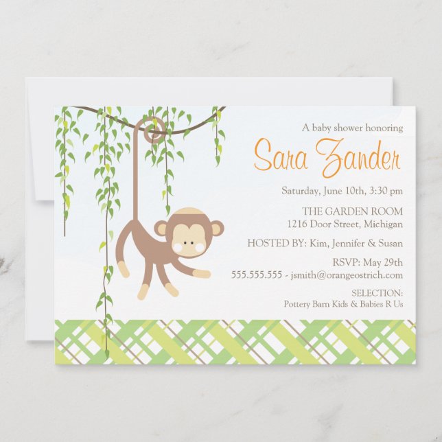 Invitation de baby shower - singe (Devant)
