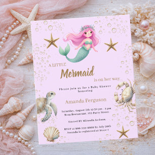 Invitation de Baby Shower Sirène rose violet