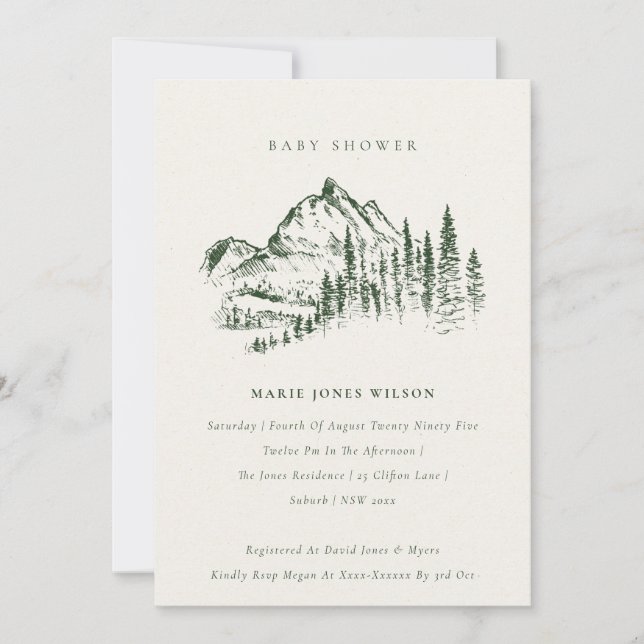 Invitation de Baby shower Sketch Mountain Pine ver (Devant)