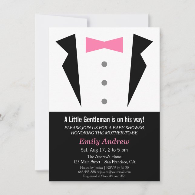 Invitation de Baby Shower Smoking Nœud Papillon po (Devant)