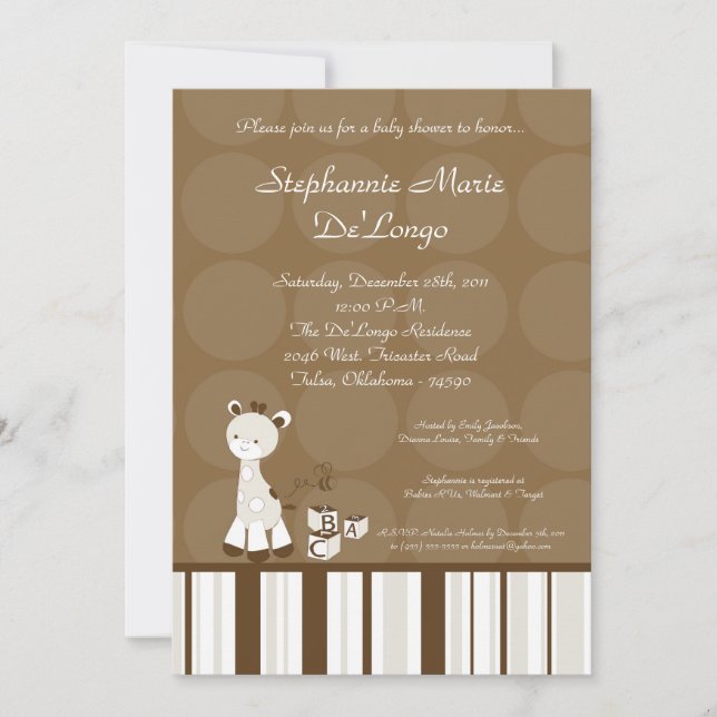Invitation de Baby shower Snicker Doodle Giraffe (Devant)