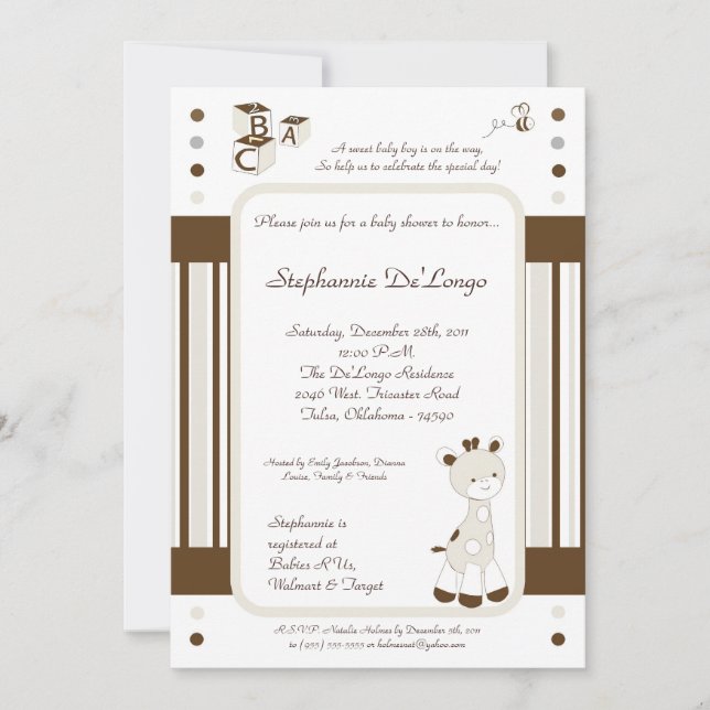 Invitation de Baby shower Snicker Doodle Giraffe (Devant)