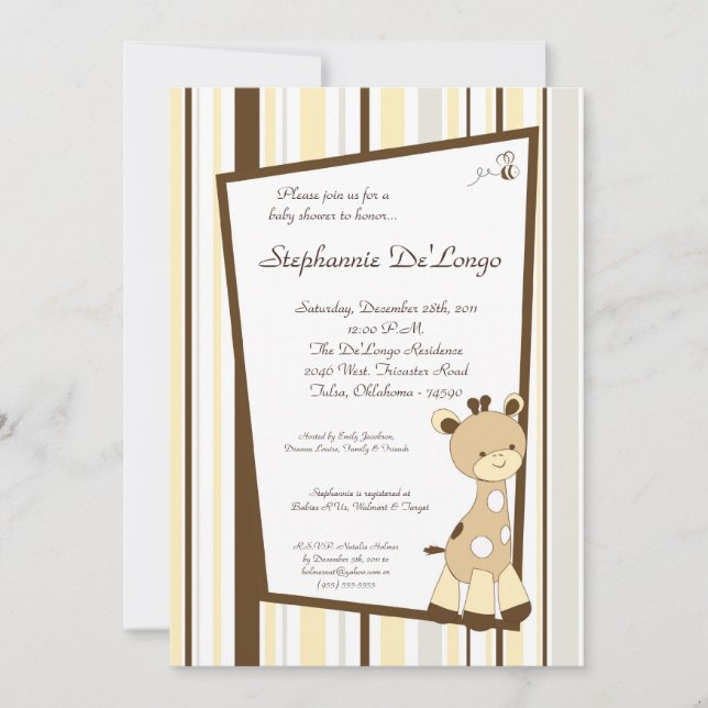 Invitation de Baby shower Snicker Doodle Giraffe (Devant)