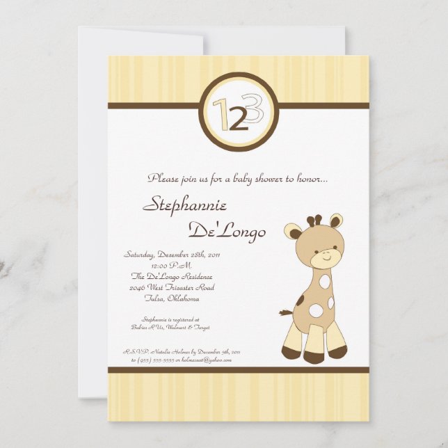 Invitation de Baby shower Snicker Doodle Giraffe (Devant)