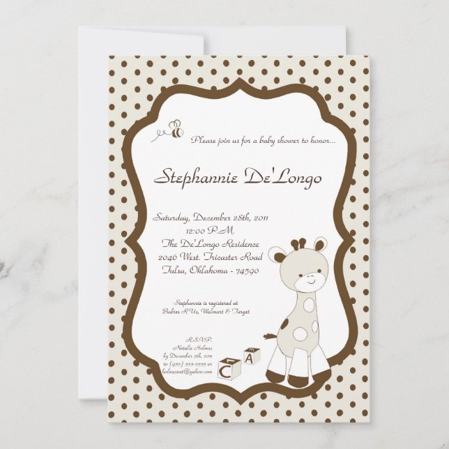 Invitation de Baby shower Snicker Doodle Giraffe (Devant)