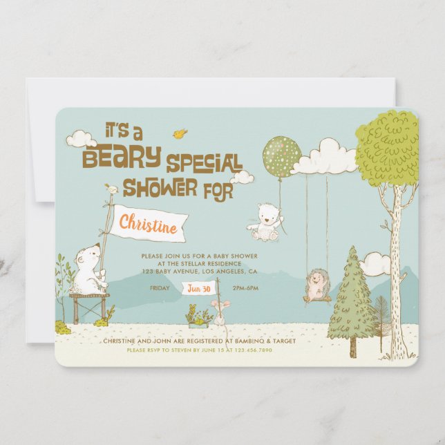Invitation de Baby shower spécial Beary (Devant)