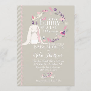 Invitation de Baby shower spécial lapin (gris)