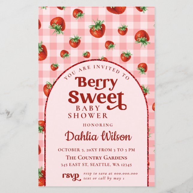 Invitation de Baby shower sucré aux fraises Budget (Devant)