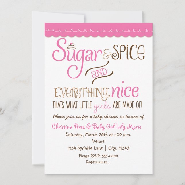 Invitation de baby shower Sugar & Spice Typography (Devant)