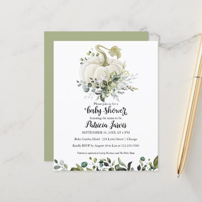 Invitation de Baby Shower sur le Budget de Citroui (Devant/Arrière en situation)