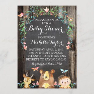 Invitation de baby shower sur les animaux de bois 