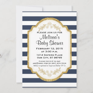 Invitation de Baby shower sur mesure, marine et or